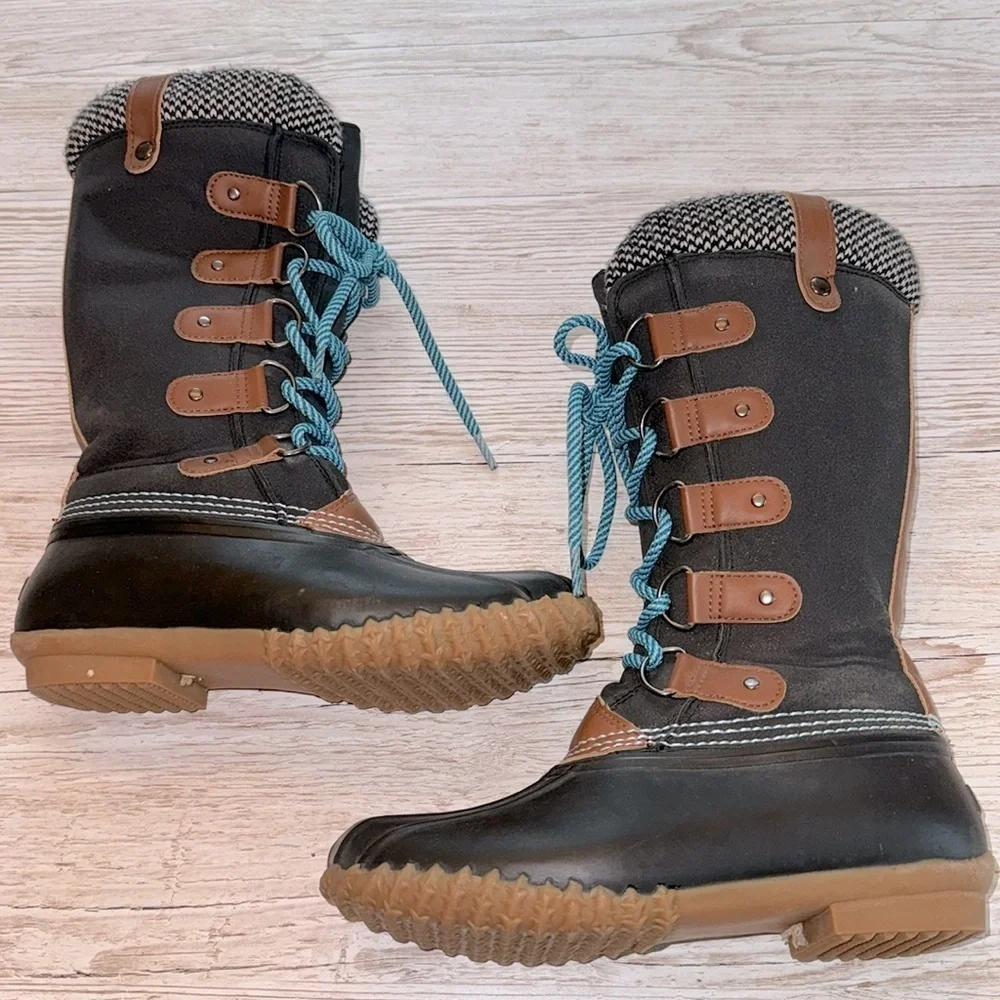 Esprit Duck Boots Blue Black Brown White  size 6.5
